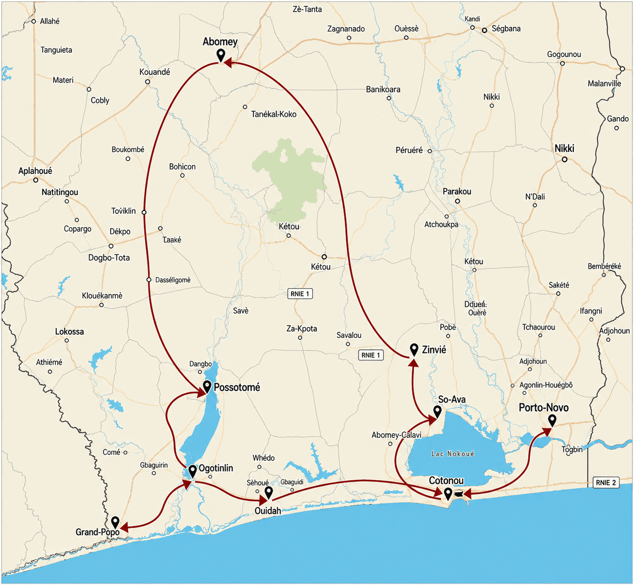 Bénin Hippotrague Carte Itinéraire
